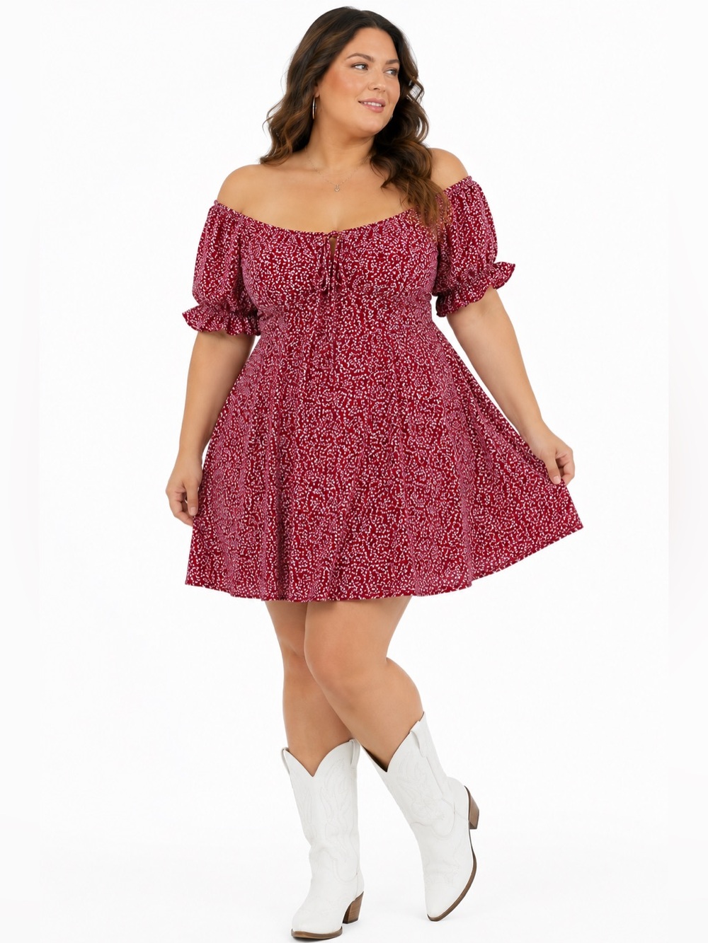 Milkmaid Off Shoulder Floral Mini Dress 3X Cowgirl Red White Shein Curve Summer